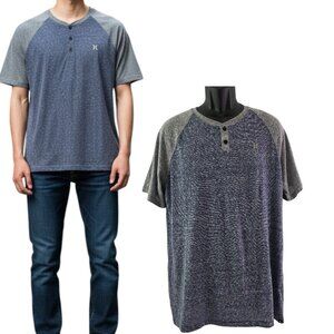 Hurley Premium Fit Men’s Blue Color Block Henley T-Shirt – Size Large